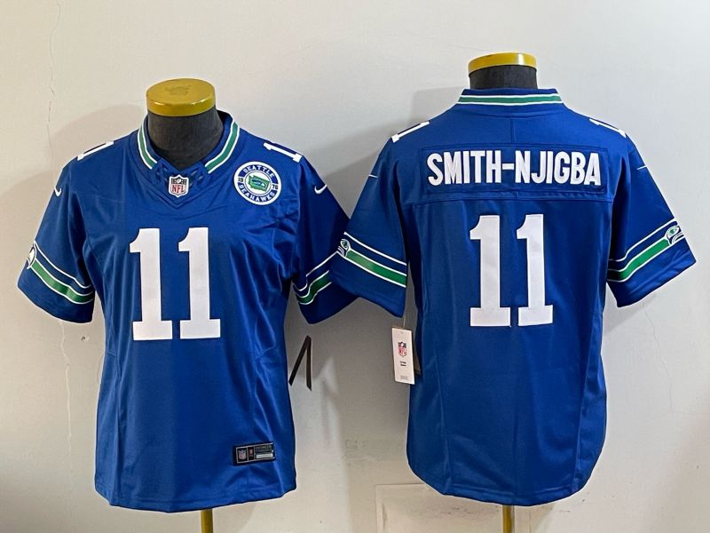 Youth Seattle Seahawks #11 Smith-Njigba Blue 3th generations Throwback 2026 Nike Limited NFL Jersey style 03->women nfl jersey->Women Jersey